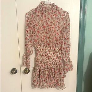 Princess Polly Red and Cream Floral Long Sleeve Dress